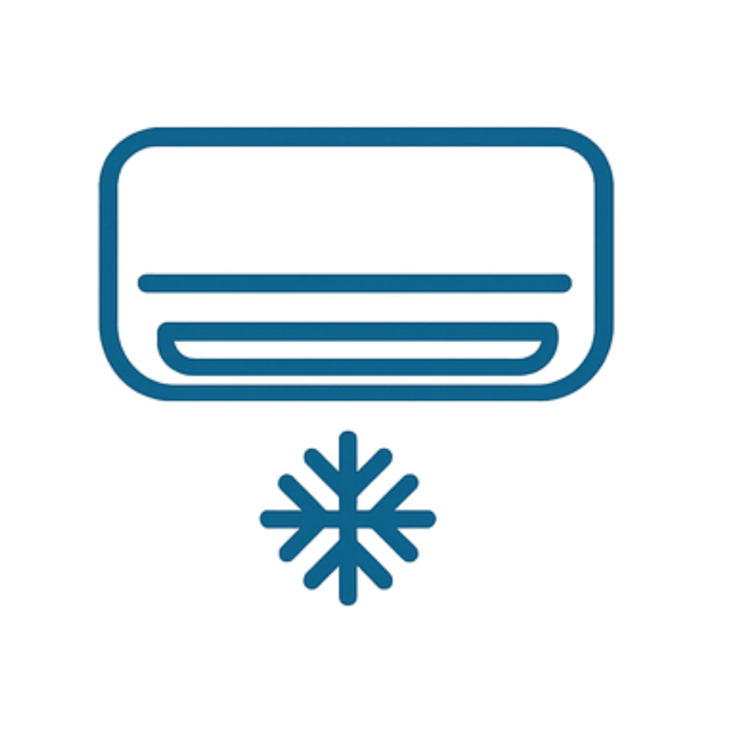 Icono de aire acondicionado split con copo de nieve que representa reparación de climatización