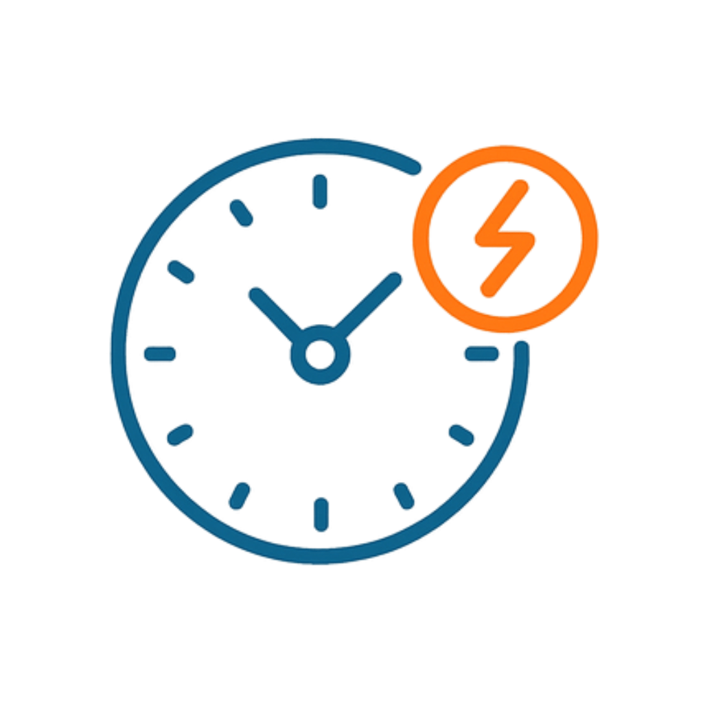 Icono de reloj con rayo que simboliza servicio urgente 24 horas