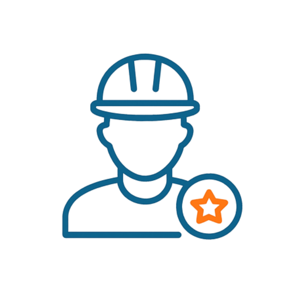Icono de técnico con casco y medalla que representa profesionalidad y certificación