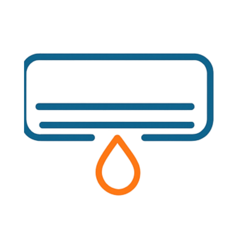 Icono de aire acondicionado con gota y engranaje que representa mantenimiento técnico